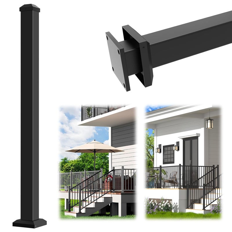 Egadis 2.56 in. x 2.56 in. x 48.5 in. Porch and Deck Railing Post with Screws, Aluminum Railing Post, Textured AAMA 2604 Powder-Coat Finish Stair Post for Decks, Porches & Balconies (1x48.5in Post) - Image 1